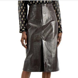 INC Faux Leather Front Slit Pencil Skirt Reptile Embossed Size 2 French Toast
